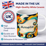 Personalized Custom Name Abstract Modern Fluid Curl Shapes Vibrant Seamless Pattern Name Cute 11oz Ceramic Coffee Tea Mug White Large Handle