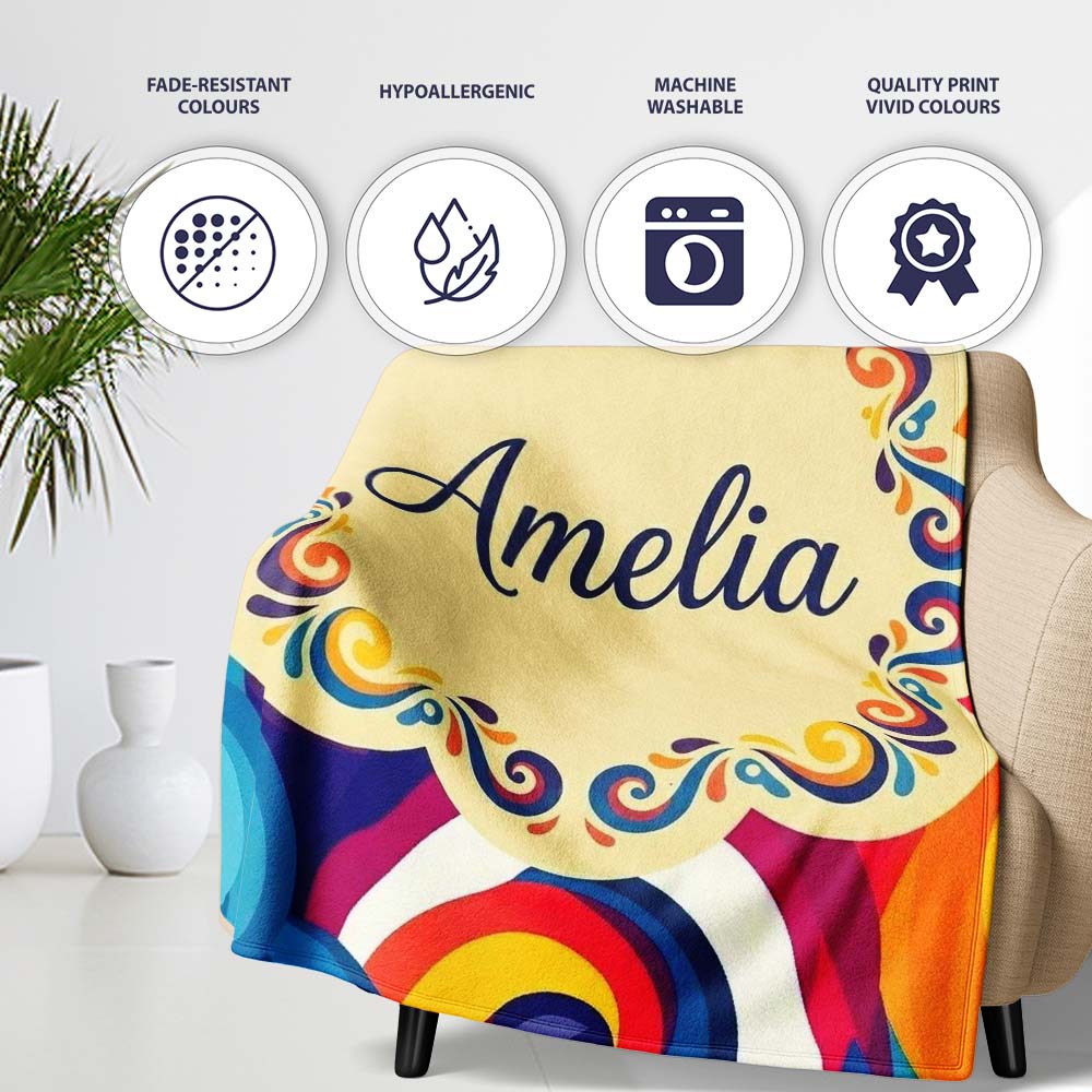Abstract Colorful Spiral Motion Wave Seamless Pattern Name Cute  Personalised Custom Name Super Soft Fleece Blanket Bed Sofa Throw