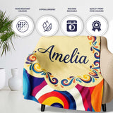 Abstract Colorful Spiral Motion Wave Seamless Pattern Name Cute  Personalised Custom Name Super Soft Fleece Blanket Bed Sofa Throw