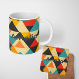 Personalized Custom Name Abstract Geometric Triangle Patchwork Seamless Pattern Name Cute 11oz Ceramic Coffee Tea Mug White Large Handle
