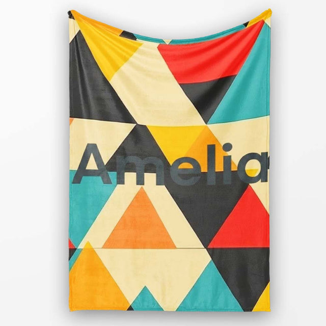 Abstract Geometric Triangle Patchwork Seamless Pattern Name Cute  Personalised Custom Name Super Soft Fleece Blanket Bed Sofa Throw