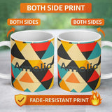 Personalized Custom Name Abstract Geometric Triangle Patchwork Seamless Pattern Name Cute 11oz Ceramic Coffee Tea Mug White Large Handle