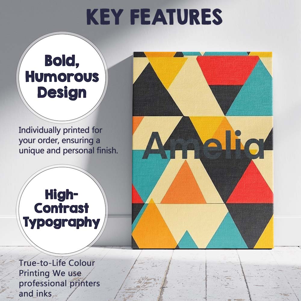Personalised Name Abstract Geometric Custom Premium Decorative Design Modern Room Accent Canvas Wall Art Print Decor Picture Ready to Hang