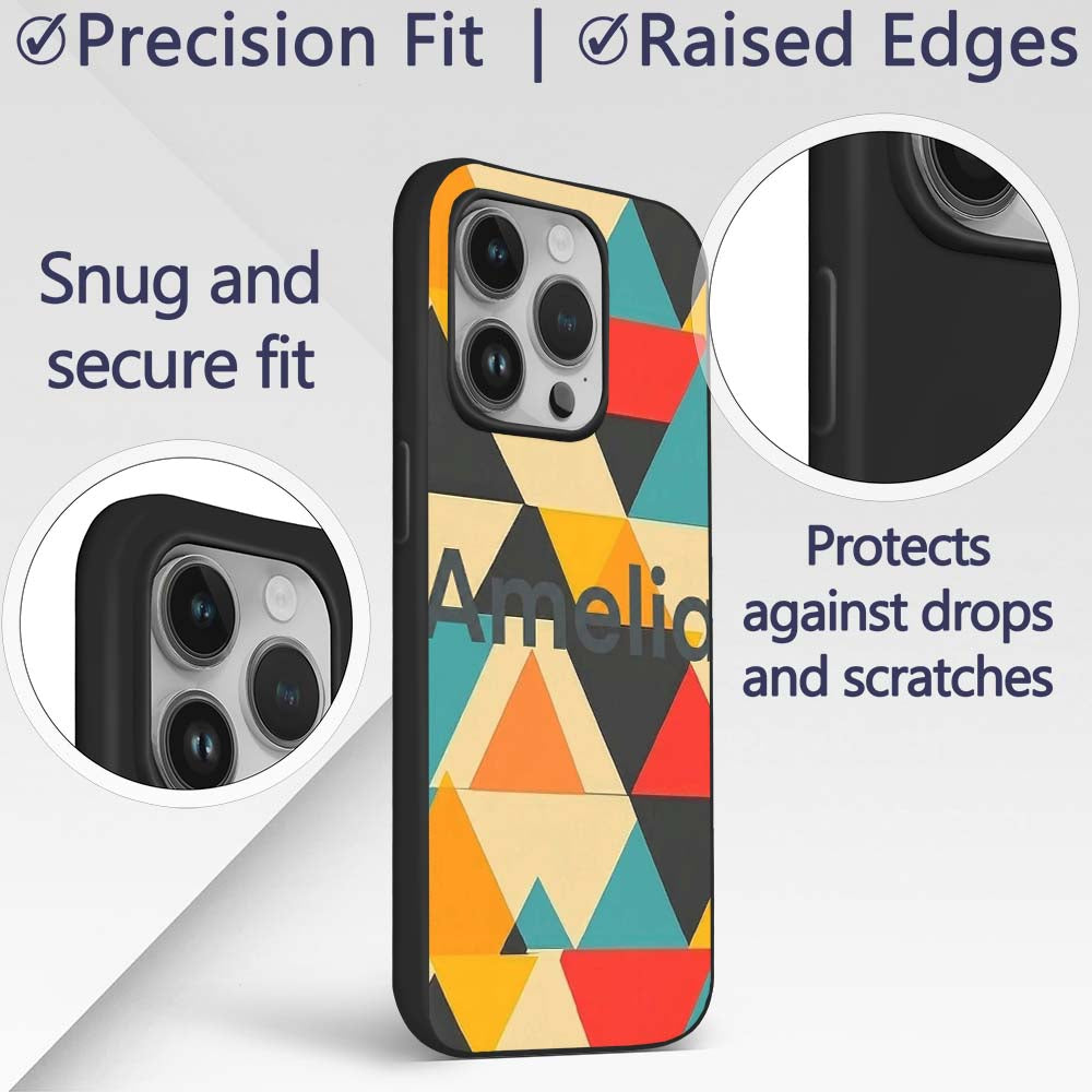 Abstract Geometric Triangle Patchwork Seamless Custom Name Protective Phone Case Mobile Cover Durable Everyday Smartphone Shock Resistant