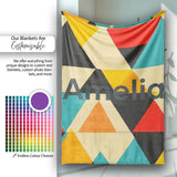 Abstract Geometric Triangle Patchwork Seamless Pattern Name Cute  Personalised Custom Name Super Soft Fleece Blanket Bed Sofa Throw