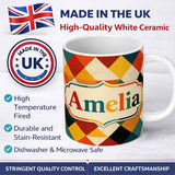 Personalized Custom Name Abstract Geometric Diamond Shapes Color Seamless Pattern Name Cute 11oz Ceramic Coffee Tea Mug White Large Handle