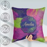 Custom Name Abstract Neon Lines Texture Vibrant Seamless Pattern Square Filled Cushion Throw Pillow Sofa Bed Home Decor Zip Washable UK Made