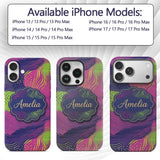 Abstract Neon Wave Lines Dotted Texture Vibrant Custom Name Protective Phone Case Mobile Cover Durable Everyday Smartphone Shock Resistant