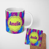 Personalized Custom Name Abstract Colorful Gradient Waves Dots Flow Seamless Pattern Name 11oz Ceramic Coffee Tea Mug White Large Handle