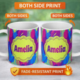 Personalized Custom Name Abstract Colorful Gradient Waves Dots Flow Seamless Pattern Name 11oz Ceramic Coffee Tea Mug White Large Handle