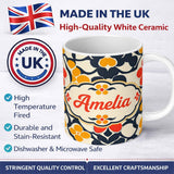 Personalized Custom Name Abstract Floral Shapes Bold Color Seamless Pattern Name Cute Unique 11oz Ceramic Coffee Tea Mug White Large Handle