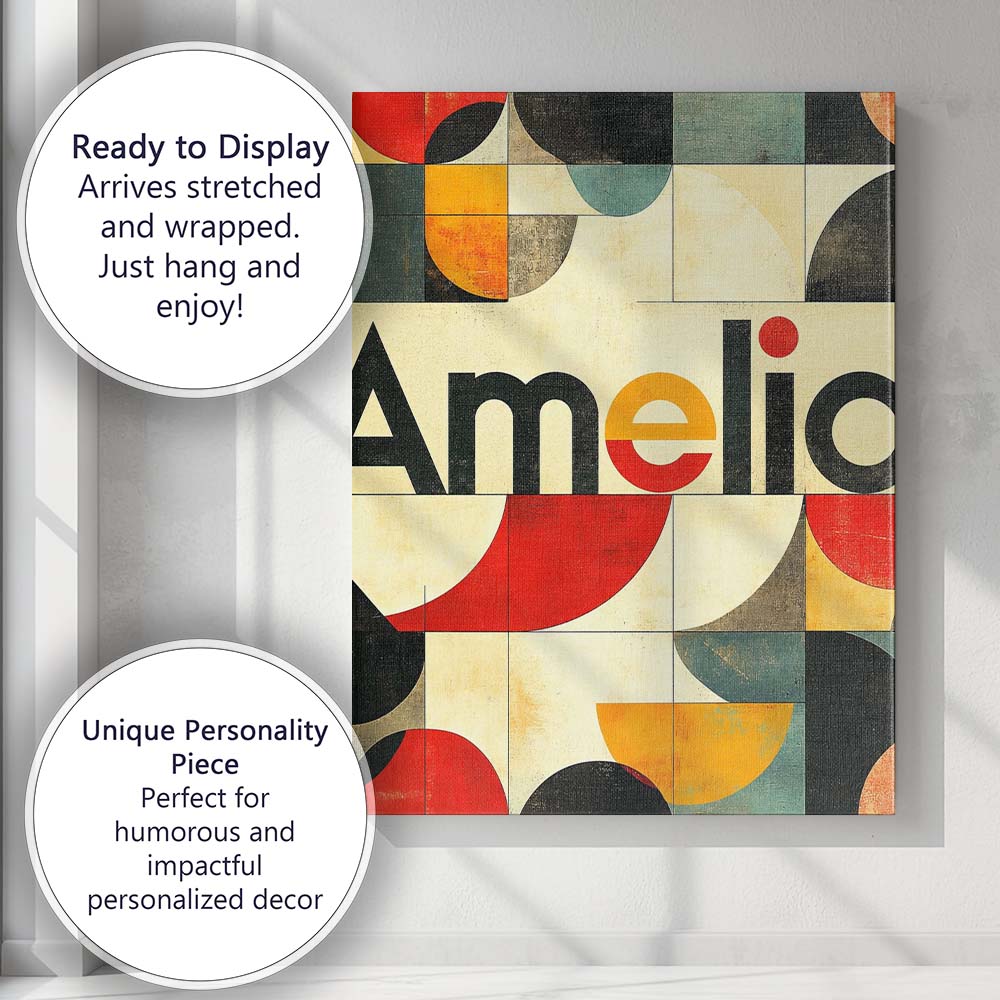 Personalised Name Abstract Mid Century Custom  Modern Room Accent Elegant Feature Canvas Wall Art Print Decor Picture Ready to Hang