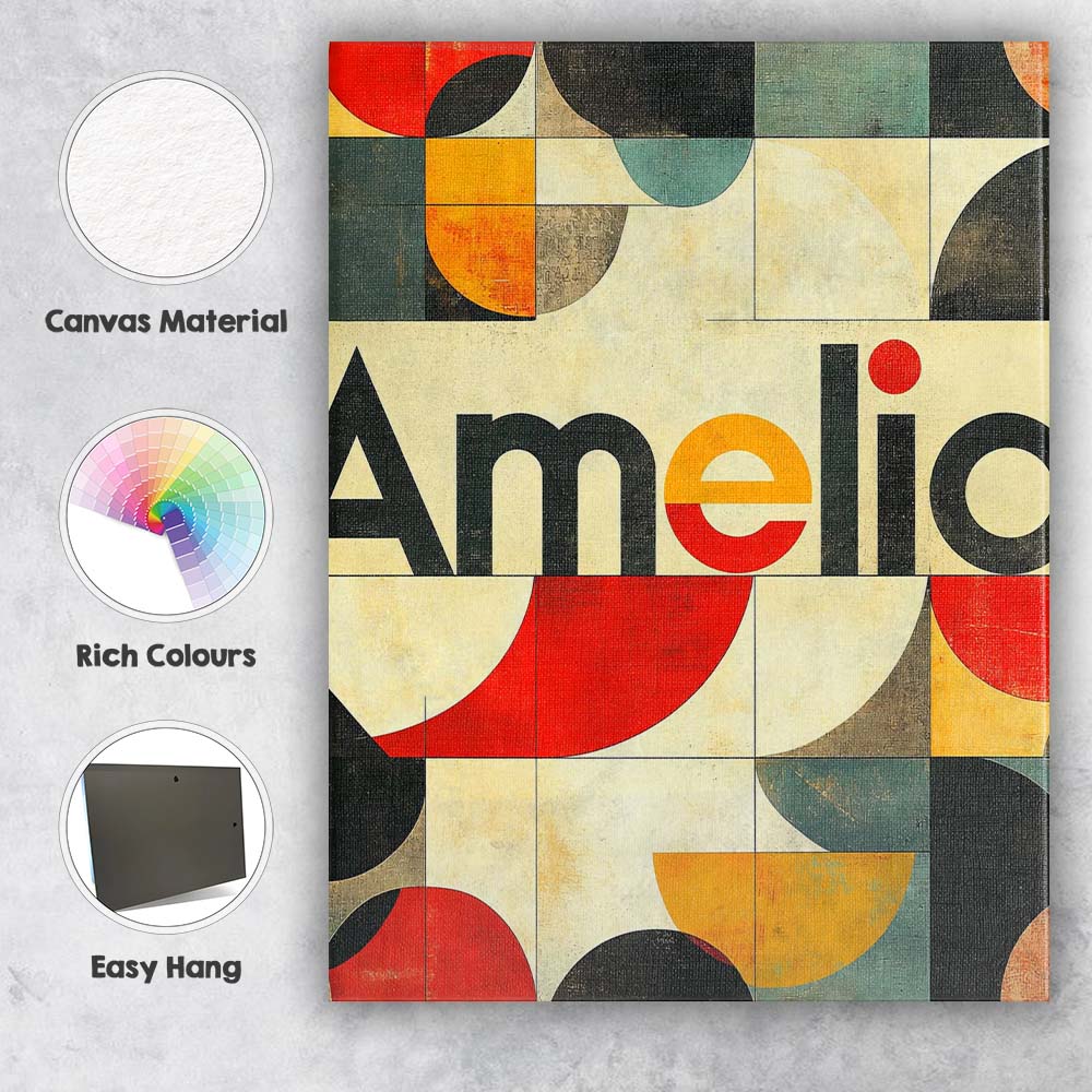 Personalised Name Abstract Mid Century Custom  Modern Room Accent Elegant Feature Canvas Wall Art Print Decor Picture Ready to Hang