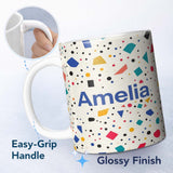 Personalized Custom Name Abstract Minimal Scatter Shapes Confetti Seamless Pattern Custom 11oz Ceramic Coffee Tea Mug White Large Handle