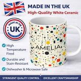 Personalized Custom Name Abstract Modern Bauhaus Style Lines Dots Seamless Pattern Custom 11oz Ceramic Coffee Tea Mug White Large Handle