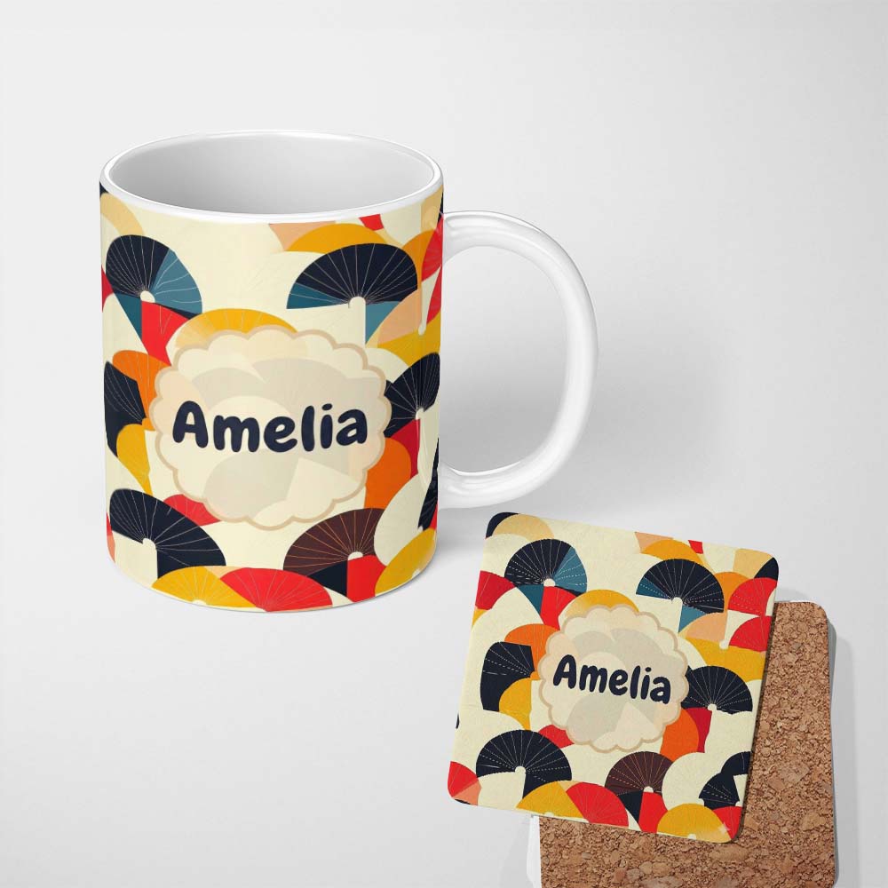 Personalized Custom Name Abstract Sunrise Arch Layers Seamless Pattern Custom Name Cute 11oz Ceramic Coffee Tea Mug White Large Handle