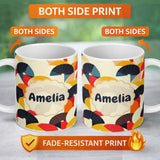 Personalized Custom Name Abstract Sunrise Arch Layers Seamless Pattern Custom Name Cute 11oz Ceramic Coffee Tea Mug White Large Handle
