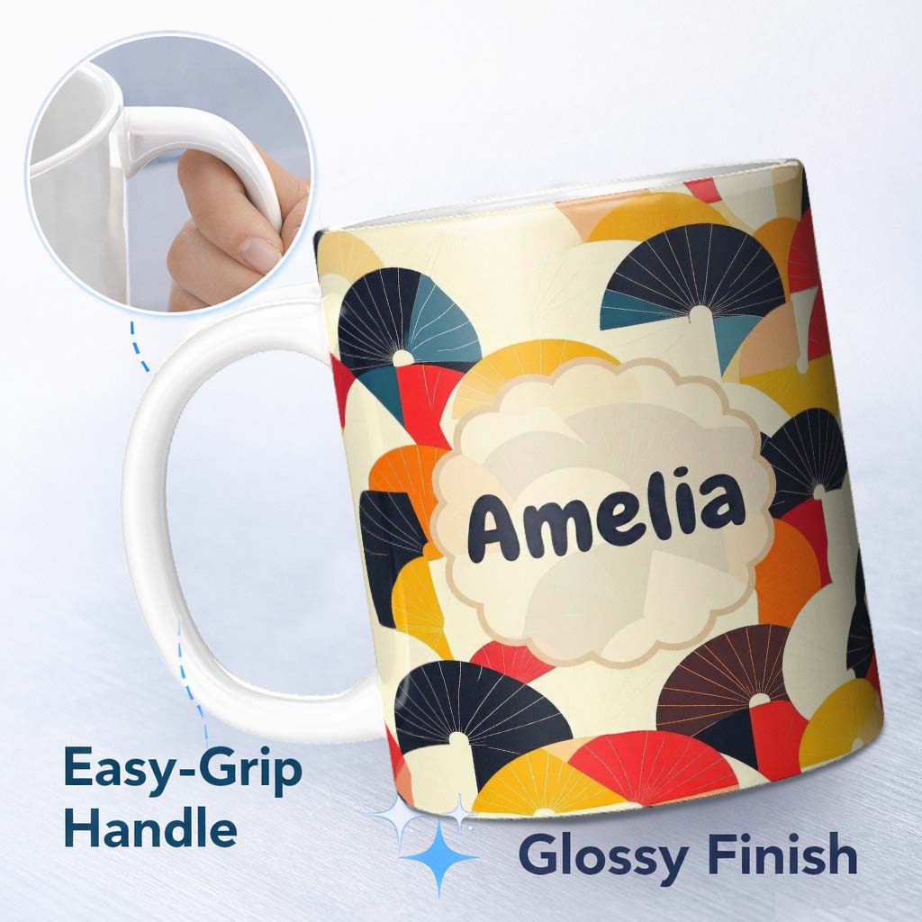 Personalized Custom Name Abstract Sunrise Arch Layers Seamless Pattern Custom Name Cute 11oz Ceramic Coffee Tea Mug White Large Handle