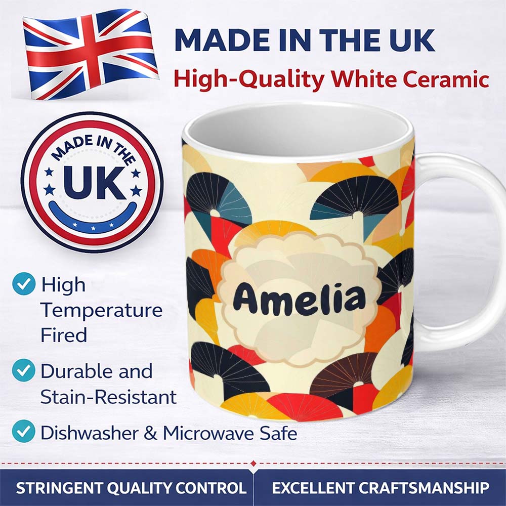 Personalized Custom Name Abstract Sunrise Arch Layers Seamless Pattern Custom Name Cute 11oz Ceramic Coffee Tea Mug White Large Handle