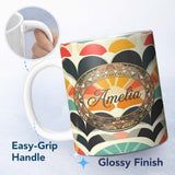 Personalized Custom Name Abstract Art Deco Fan Waves Colorful Seamless Pattern Name Cute 11oz Ceramic Coffee Tea Mug White Large Handle