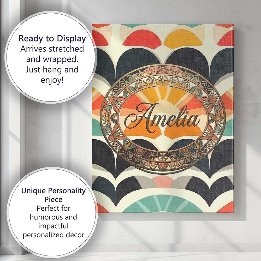 Personalised Name Abstract Deco Fan Custom  Stylish Home Interior Elegant Feature Canvas Wall Art Print Decor Picture Ready to Hang