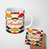 Personalized Custom Name Abstract Japanese Folding Fan Minimal Seamless Pattern Name Cute 11oz Ceramic Coffee Tea Mug White Large Handle