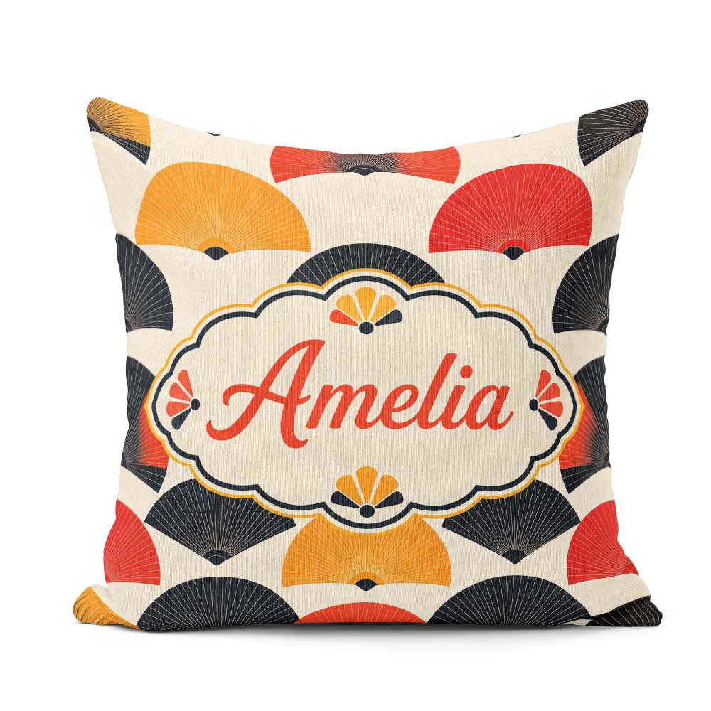 Custom Name Abstract Japanese Folding Fan Minimal Seamless Name Square Filled Cushion Throw Pillow Sofa Bed Home Decor Zip Washable UK Made