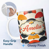 Personalized Custom Name Abstract Japanese Folding Fan Minimal Seamless Pattern Name Cute 11oz Ceramic Coffee Tea Mug White Large Handle