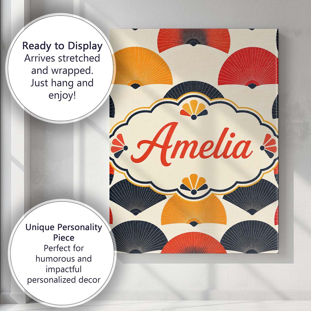 Personalised Name Abstract Japanese Folding Custom  Bespoke Interior Contemporary Canvas Wall Art Print Decor Picture Ready to Hang