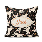 Custom Name Bull Terrier Dogs Background Leaves Seamless Pattern Square Filled Cushion Throw Pillow Sofa Bed Home Decor Zip Washable UK Made