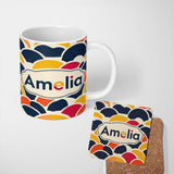 Personalized Custom Name Abstract Geometric Fan Shapes Overlap Seamless Pattern Name Cute 11oz Ceramic Coffee Tea Mug White Large Handle