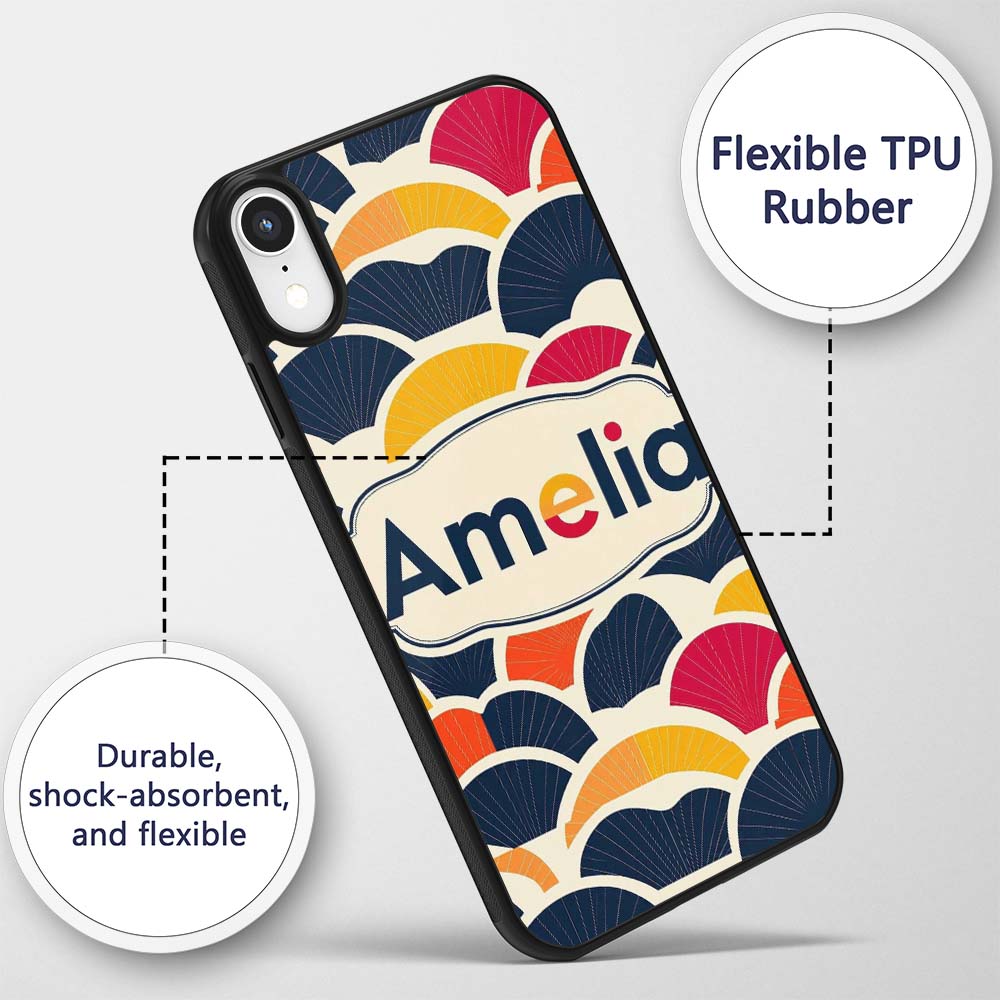 Abstract Geometric Fan Shapes Overlap Seamless Custom Name Protective Phone Case Mobile Cover Durable Everyday Smartphone Shock Resistant
