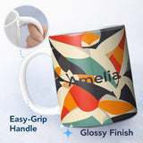 Personalized Custom Name Abstract Modern Cut Paper Shapes Flow Seamless Pattern Name Cute 11oz Ceramic Coffee Tea Mug White Large Handle