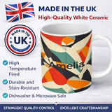 Personalized Custom Name Abstract Modern Cut Paper Shapes Flow Seamless Pattern Name Cute 11oz Ceramic Coffee Tea Mug White Large Handle