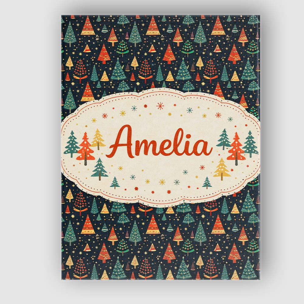 Personalised Name Christmas Tree Scandinavian Dark Background Custom Contemporary Display Canvas Wall Art Print Decor Picture Ready to Hang