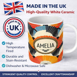 Personalized Custom Name Abstract Bold Fan Burst Layers Seamless Pattern Name Cute Unique 11oz Ceramic Coffee Tea Mug White Large Handle