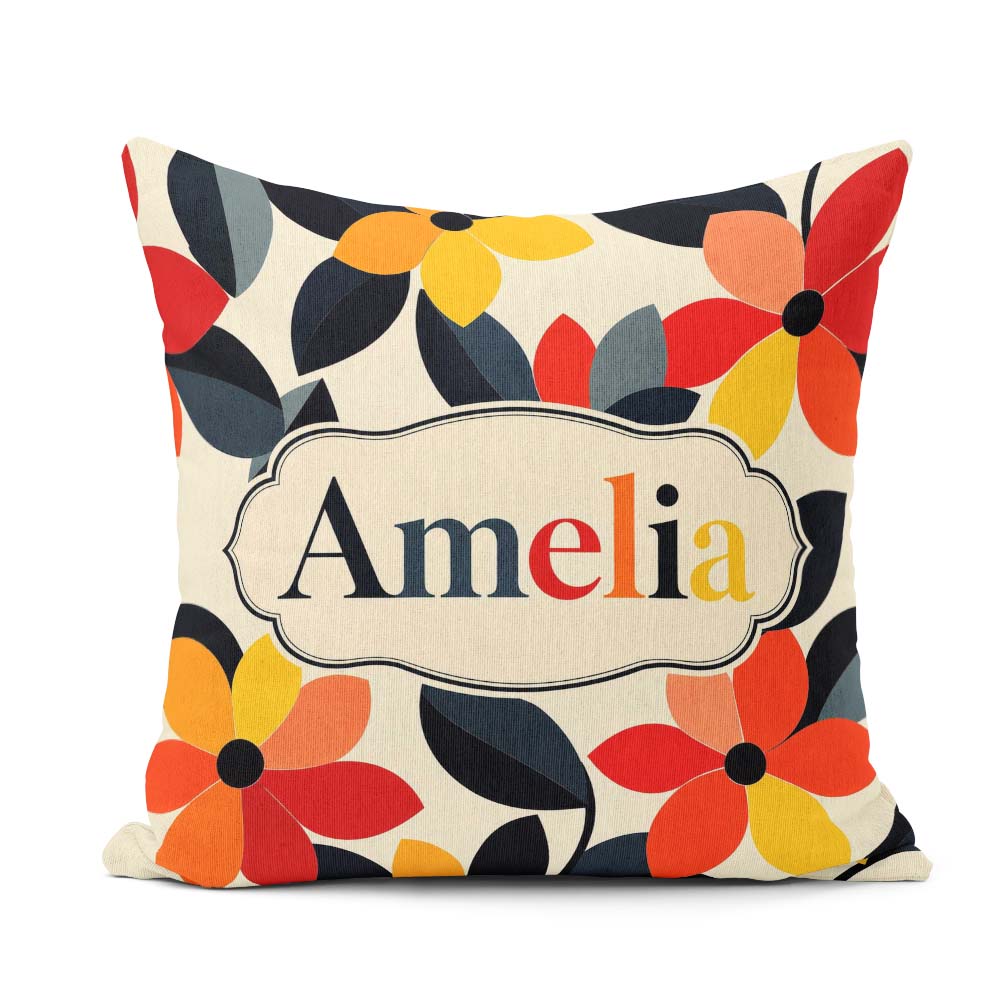 Custom Name Abstract Floral Petal Leaves Modern Seamless Pattern Square Filled Cushion Throw Pillow Sofa Bed Home Decor Zip Washable UK Made