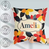 Custom Name Abstract Floral Petal Leaves Modern Seamless Pattern Square Filled Cushion Throw Pillow Sofa Bed Home Decor Zip Washable UK Made
