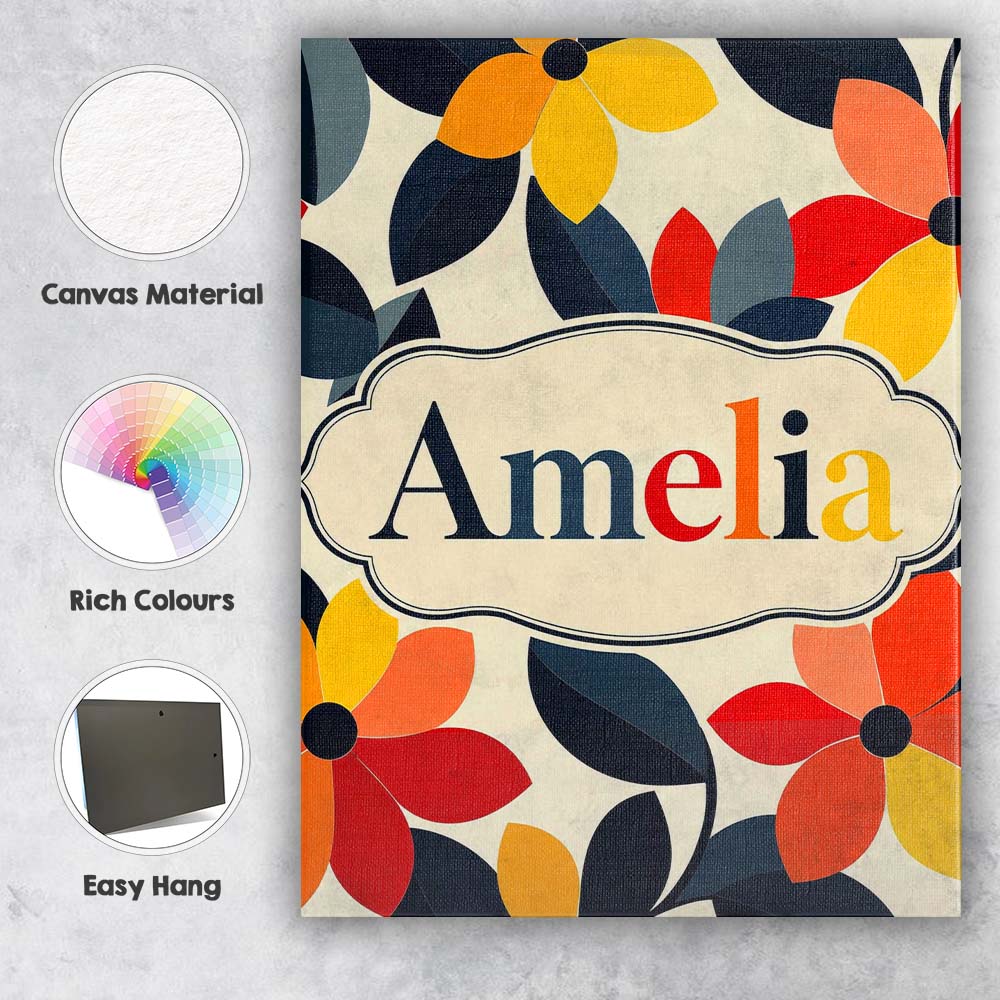 Personalised Name Abstract Floral Petal Custom  Modern Room Accent Elegant Feature Canvas Wall Art Print Decor Picture Ready to Hang