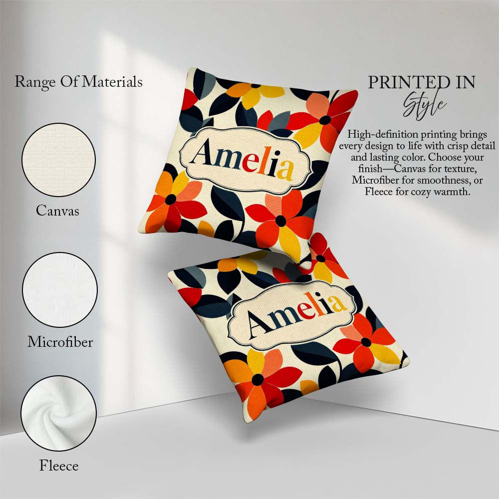 Custom Name Abstract Floral Petal Leaves Modern Seamless Pattern Square Filled Cushion Throw Pillow Sofa Bed Home Decor Zip Washable UK Made