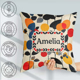Custom Name Abstract Modern Floral Leaves and Seamless Name Cute Square Filled Cushion Throw Pillow Sofa Bed Home Decor Zip Washable UK Made