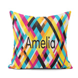 Custom Name Abstract Colorful Geometric Plaid Seamless Name Cute Square Filled Cushion Throw Pillow Sofa Bed Home Decor Zip Washable UK Made