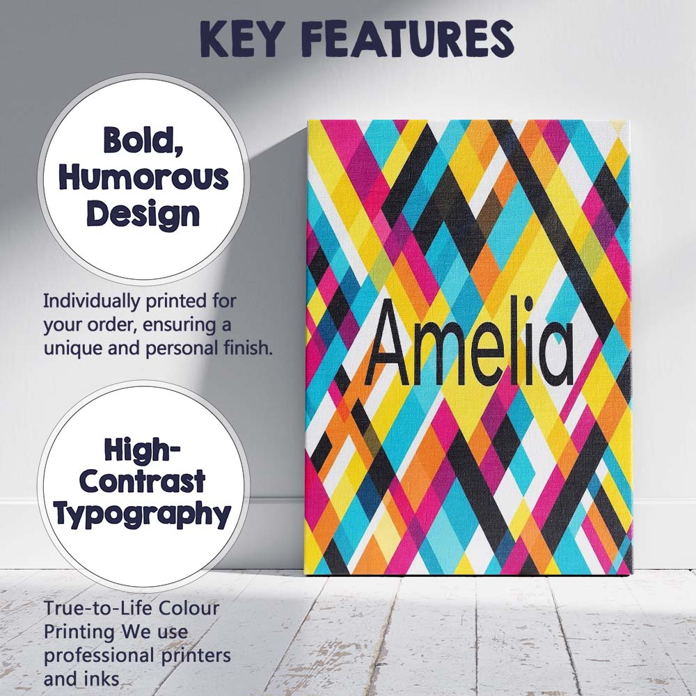 Personalised Name Abstract Colorful Geometric Custom Unique Gift Idea Modern Room Accent Canvas Wall Art Print Decor Picture Ready to Hang