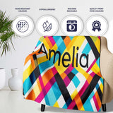 Abstract Colorful Geometric Plaid Overlay Seamless Pattern Name Cute  Personalised Custom Name Super Soft Fleece Blanket Bed Sofa Throw