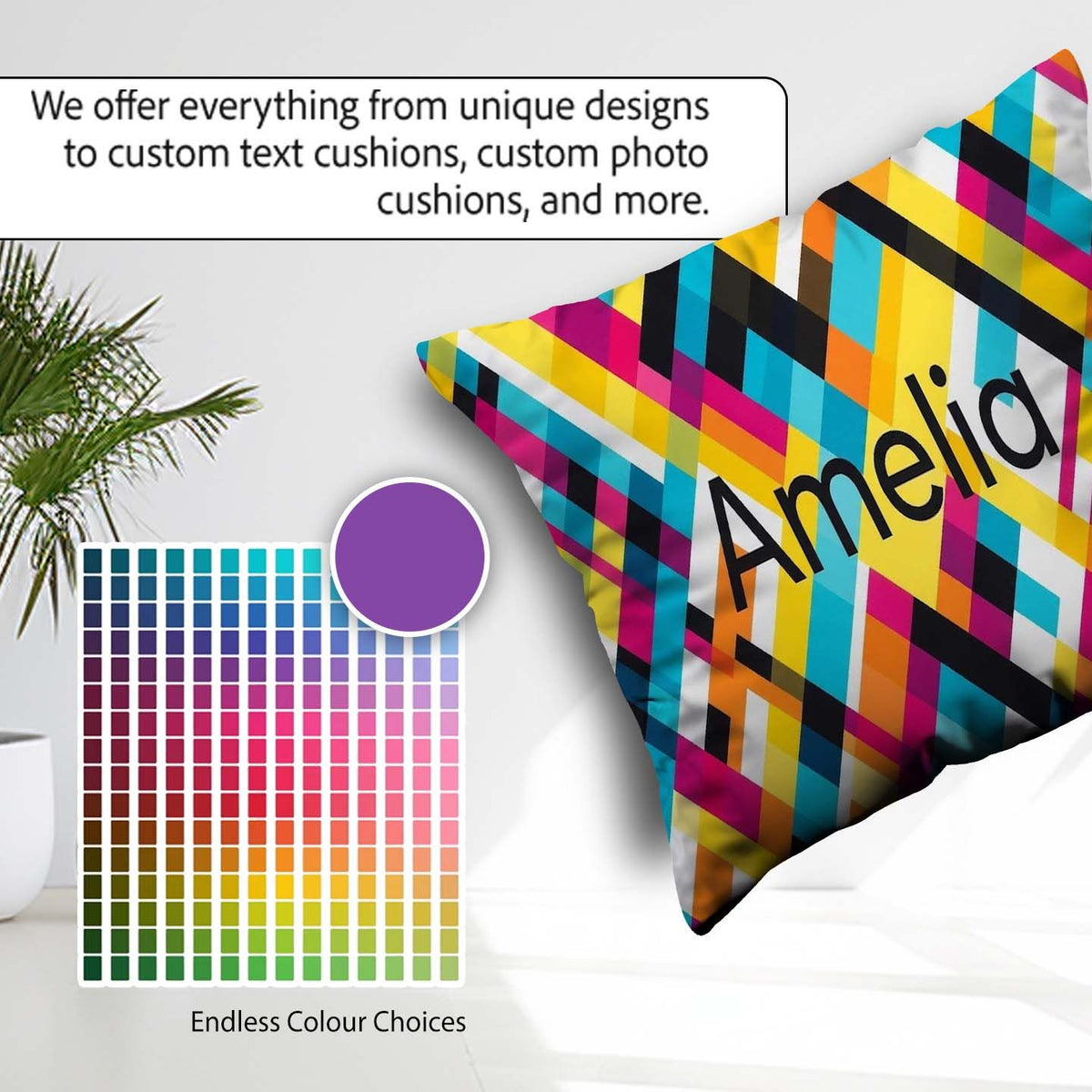 Custom Name Abstract Colorful Geometric Plaid Seamless Name Cute Square Filled Cushion Throw Pillow Sofa Bed Home Decor Zip Washable UK Made