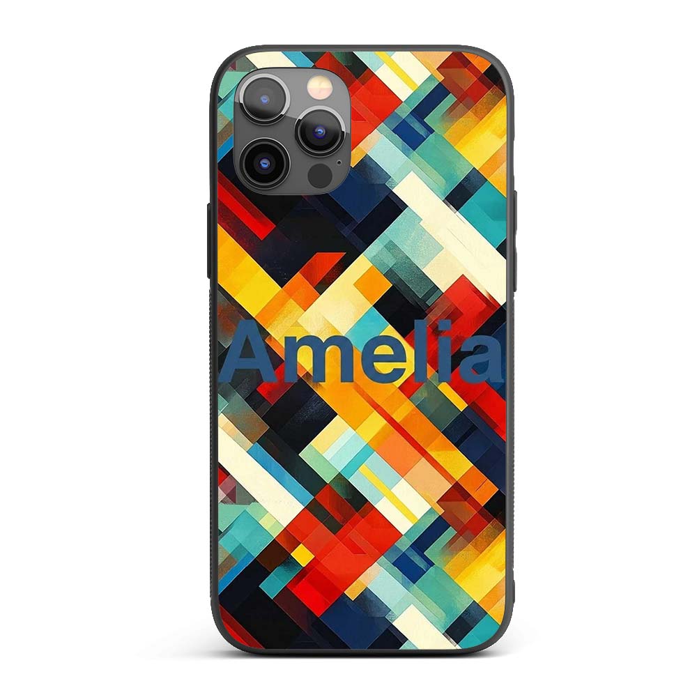Abstract Bold Geometric Blocks Layered Seamless Custom Name Protective Phone Case Mobile Cover Durable Everyday Smartphone Shock Resistant