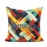 Custom Name Abstract Bold Geometric Blocks Layered Seamless Name Square Filled Cushion Throw Pillow Sofa Bed Home Decor Zip Washable UK Made