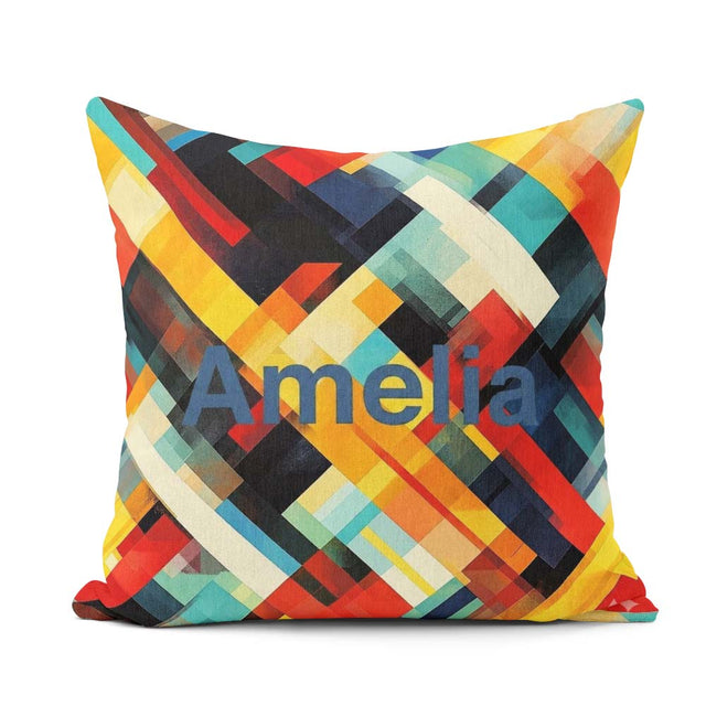 Custom Name Abstract Bold Geometric Blocks Layered Seamless Name Square Filled Cushion Throw Pillow Sofa Bed Home Decor Zip Washable UK Made