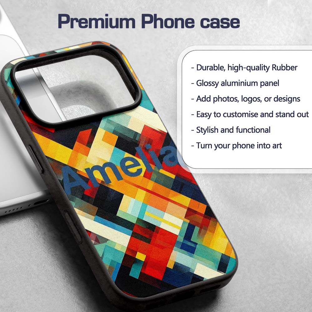 Abstract Bold Geometric Blocks Layered Seamless Custom Name Protective Phone Case Mobile Cover Durable Everyday Smartphone Shock Resistant