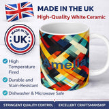 Personalized Custom Name Abstract Bold Geometric Blocks Layered Seamless Pattern Name Cute 11oz Ceramic Coffee Tea Mug White Large Handle